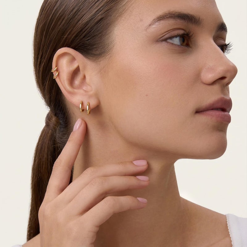 Gokeey Gold Earrings for Women Men, 14k Gold Plated Hypoallergenic Small Hoop Earrings Jewelry, Gold Huggie Hoops Earrings Set Lightweight Cartilage Earrings Gifts 4 Pair - Image 5