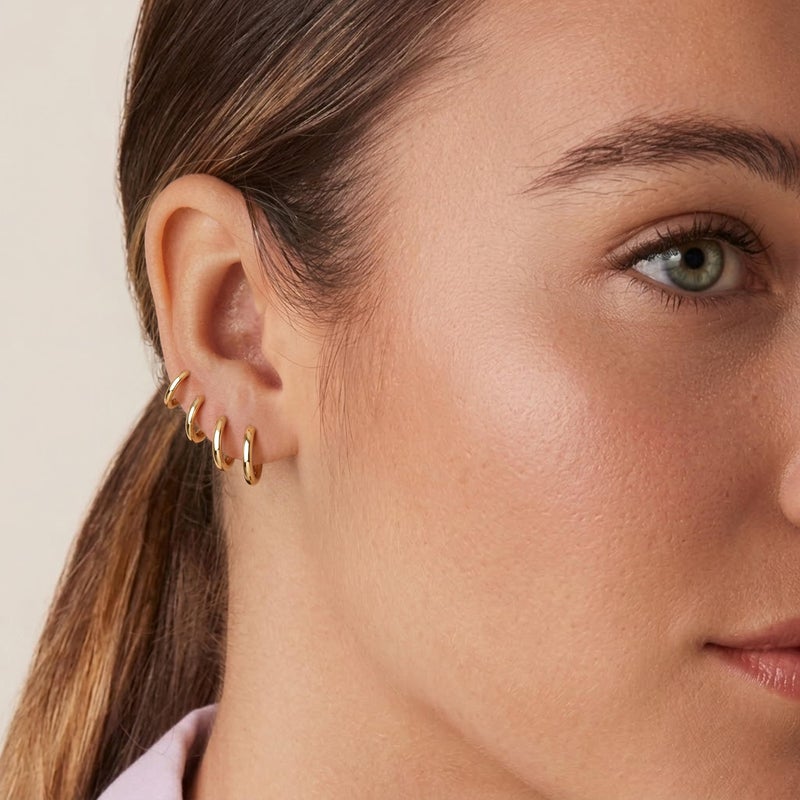Gokeey Gold Earrings for Women Men, 14k Gold Plated Hypoallergenic Small Hoop Earrings Jewelry, Gold Huggie Hoops Earrings Set Lightweight Cartilage Earrings Gifts 4 Pair - Image 2