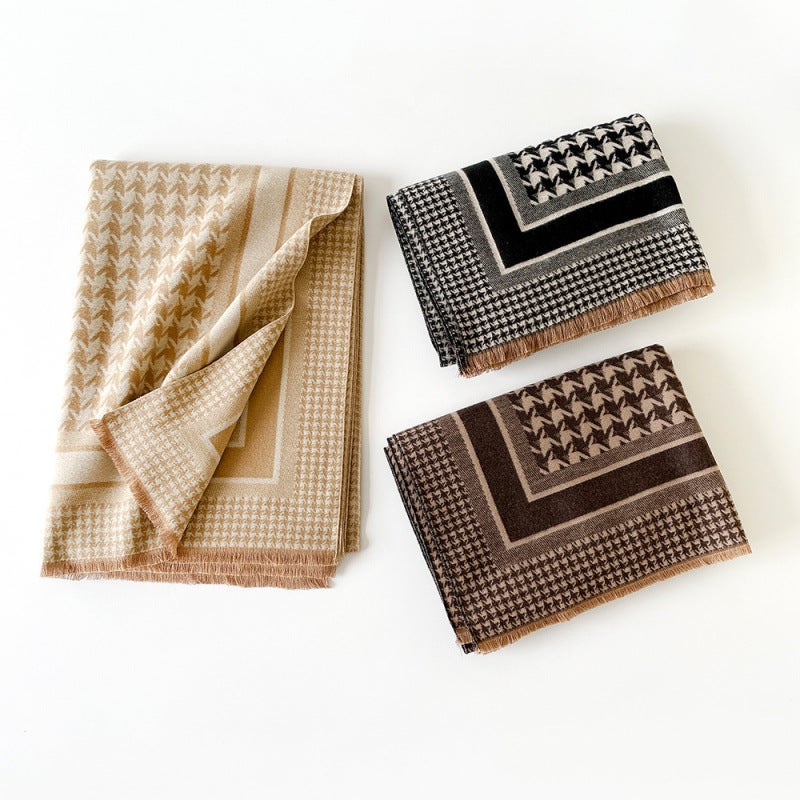 Houndstooth Pattern Versatile Scarf for Autumn and Winter, Women''s Faux Cashmere Double-Sided 180cm Long Oversized Shawl - Image 3