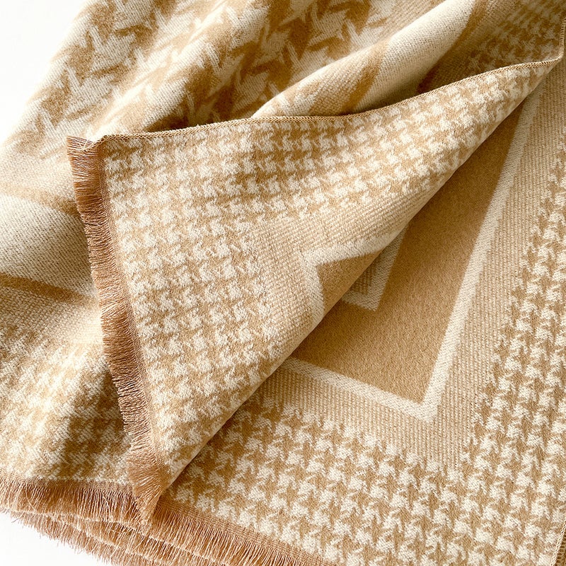 Houndstooth Pattern Versatile Scarf for Autumn and Winter, Women''s Faux Cashmere Double-Sided 180cm Long Oversized Shawl - Image 4