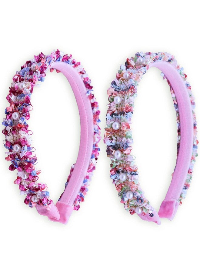 FROG SAC FROG SAC 2 Beaded Headbands for Girls, Pink Pearl Bead Hair Bands for Kids, Cute Fashion Girl Headband Hair Accessories, Confetti Hairbands for Children, Easter Basket Fillers Stocking Stuffers - Image 1