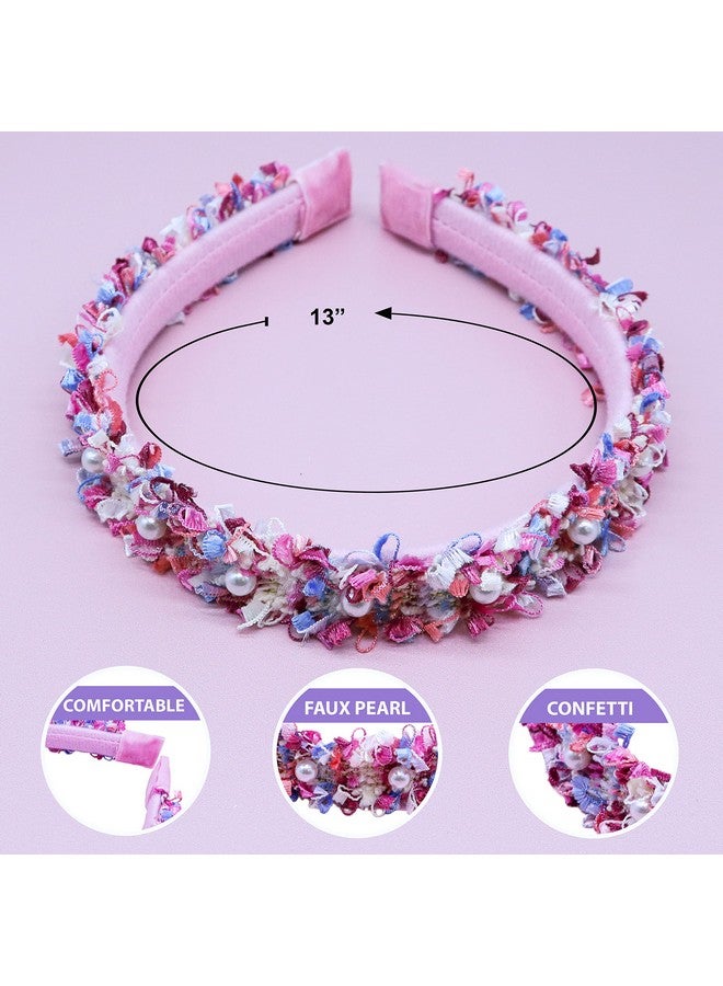 FROG SAC FROG SAC 2 Beaded Headbands for Girls, Pink Pearl Bead Hair Bands for Kids, Cute Fashion Girl Headband Hair Accessories, Confetti Hairbands for Children, Easter Basket Fillers Stocking Stuffers - Image 4