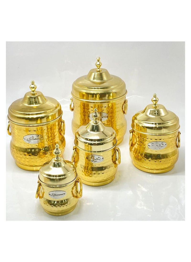 Generic - Luxury multi-use tea and sugar canister set, 5 pieces, gold - Image 1