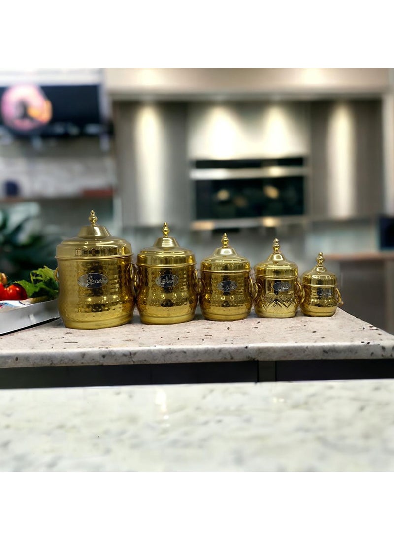 Generic - Luxury multi-use tea and sugar canister set, 5 pieces, gold - Image 1
