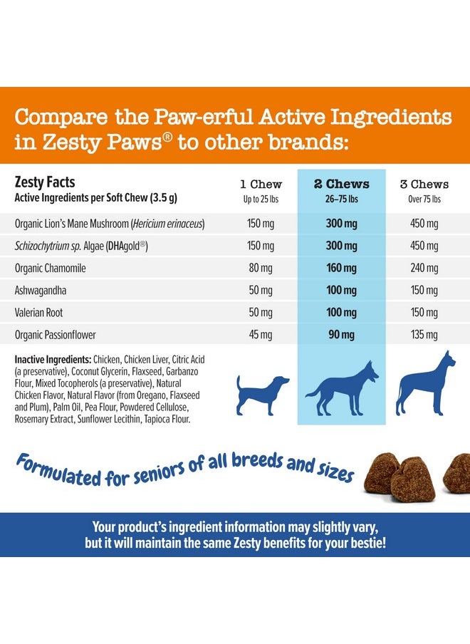 Senior Advanced Calming & Cognition Soft Chews For Dogs  Supplements For Dog Brain Health & Nervous System Support + Calming & Relaxation With Ashwagandha, Dha & Melatonin