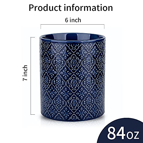 KOOV Kitchen Utensil Holder, Large Utensil Holders for Countertop, 6 x 7 Inches Ceramic Utensil Crock, Deep and Stable, Cooking Utensil Holder, Embossed Pattern (BLue) - Image 3