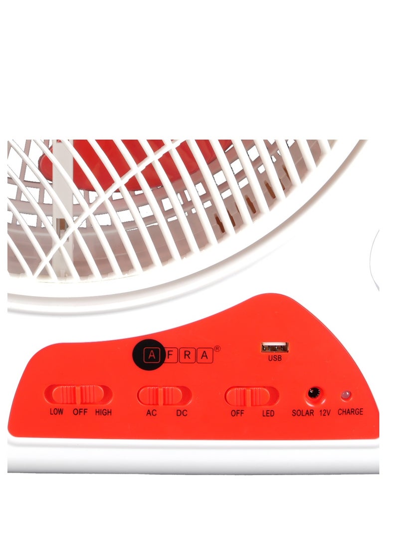 AFRA Portable Compact Fan, 6V, Rechargeable, Adjustable, Wide Angle Coverage, LED Night Light, USB Ports, Power Saving, Overcharge Protection, AF-2301RECF, With 2 Year Warranty AF-2301RECF Red/White - Image 2