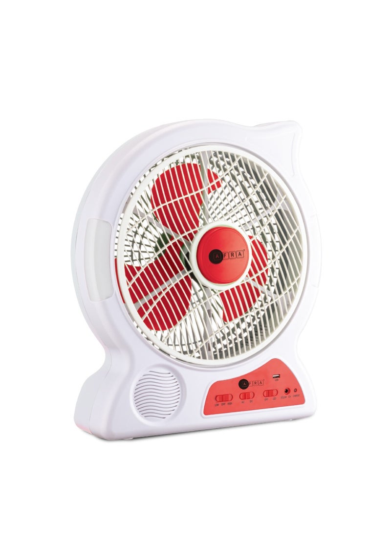 AFRA Portable Compact Fan, 6V, Rechargeable, Adjustable, Wide Angle Coverage, LED Night Light, USB Ports, Power Saving, Overcharge Protection, AF-2301RECF, With 2 Year Warranty AF-2301RECF Red/White - Image 5