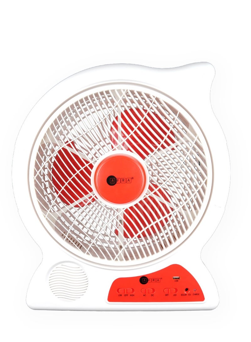 AFRA Portable Compact Fan, 6V, Rechargeable, Adjustable, Wide Angle Coverage, LED Night Light, USB Ports, Power Saving, Overcharge Protection, AF-2301RECF, With 2 Year Warranty AF-2301RECF Red/White - Image 1