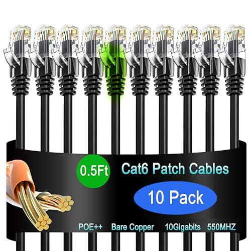 Lysymixs Cat6 Ethernet Patch Cable 0.5 ft (10 Pack), Cat6 Patch Cable for Data Centers, Cat 6 Patch Cable 10G, Network Patch Cables for Home and Enterprise Network -Black - Image 1
