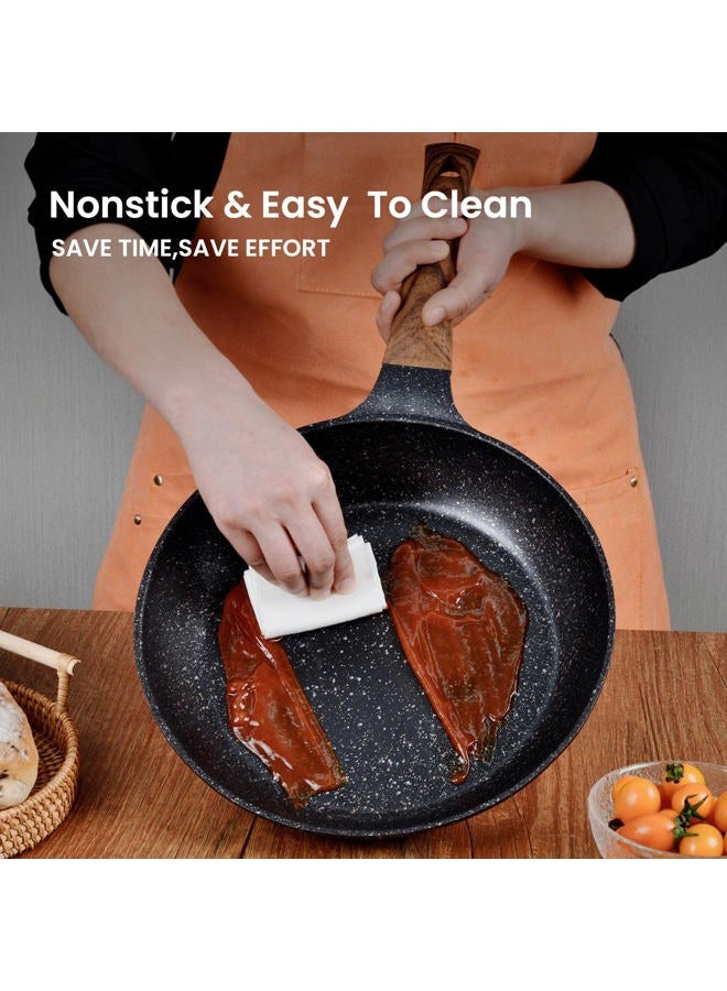 MOJIRE Nonstick Frying Pans Set with Lid, 10 In 11.5 In Aluminum Granite Coating Chef's Pan, Non Stick Flat Skillet Set with Glass Cover, Cookware Set Suitable for Gas Stove, Induction Glass Top - Image 3