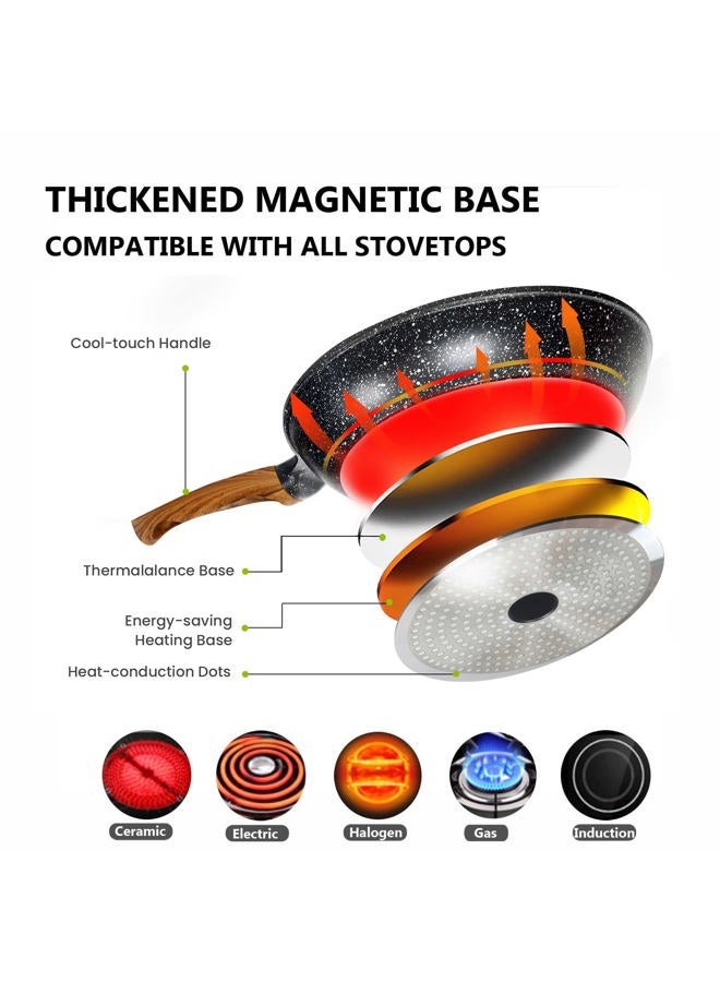 MOJIRE Nonstick Frying Pans Set with Lid, 10 In 11.5 In Aluminum Granite Coating Chef's Pan, Non Stick Flat Skillet Set with Glass Cover, Cookware Set Suitable for Gas Stove, Induction Glass Top - Image 5