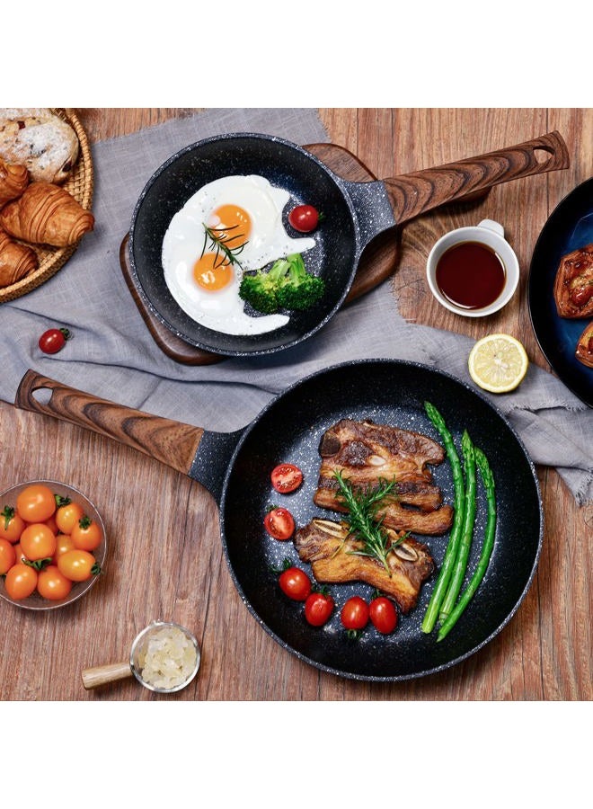 MOJIRE Nonstick Frying Pans Set with Lid, 10 In 11.5 In Aluminum Granite Coating Chef's Pan, Non Stick Flat Skillet Set with Glass Cover, Cookware Set Suitable for Gas Stove, Induction Glass Top - Image 4