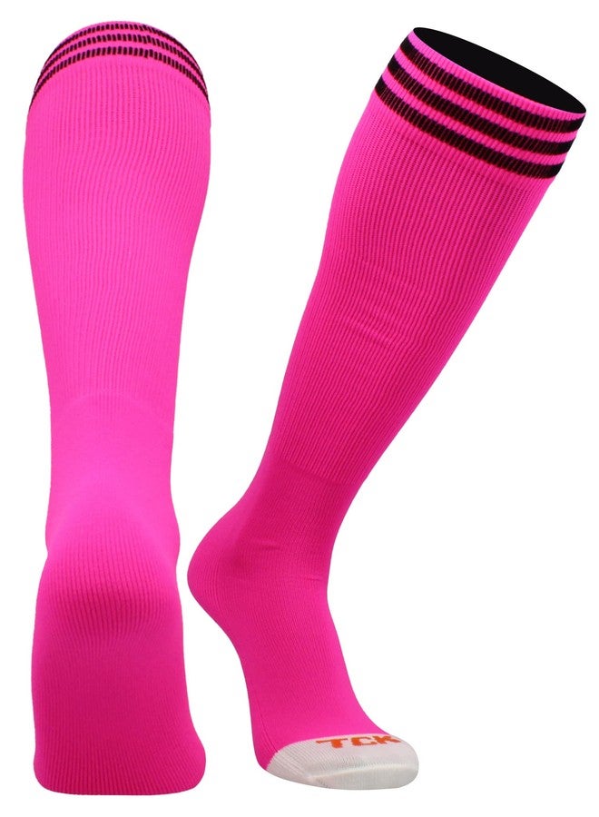 TCK Prosport Striped Over the Calf Tube Socks (Hot Pink/Black, Medium) - Image 1