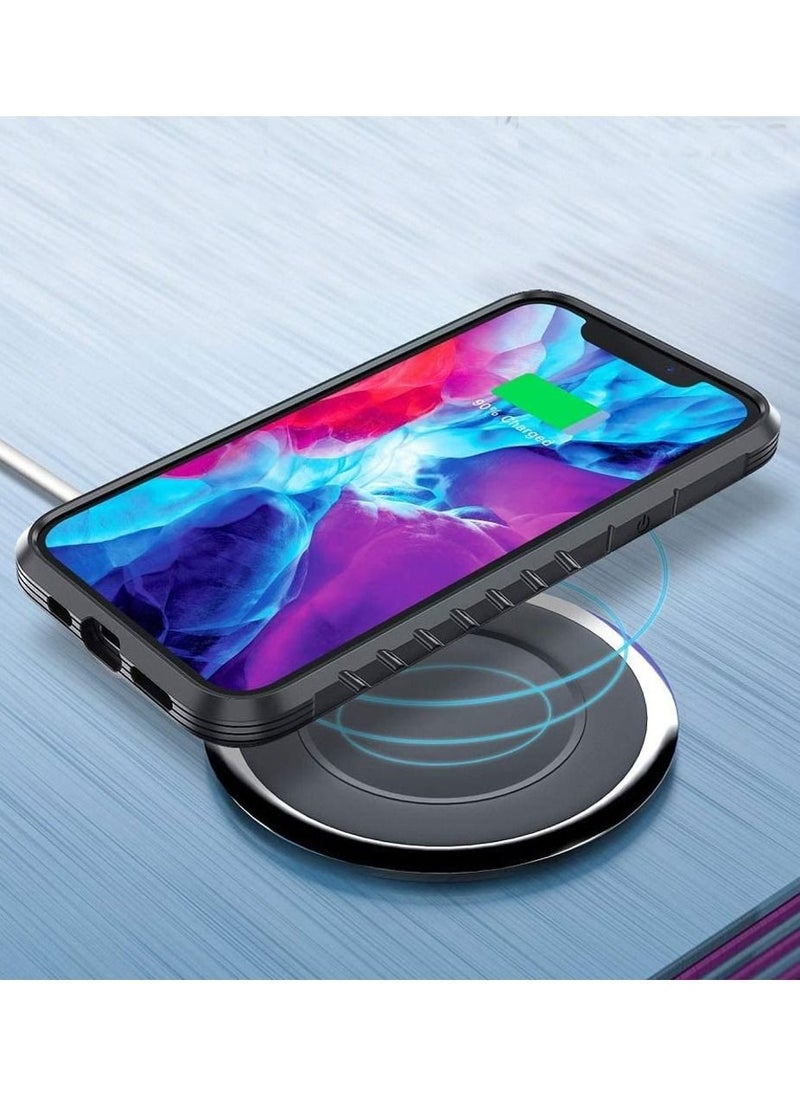JOWAY - iPhone 14 Plus Case Hybrid Heavy Duty Defender Anti-Drop Cover Wireless Charging Bumper Frame Blue - Image 1