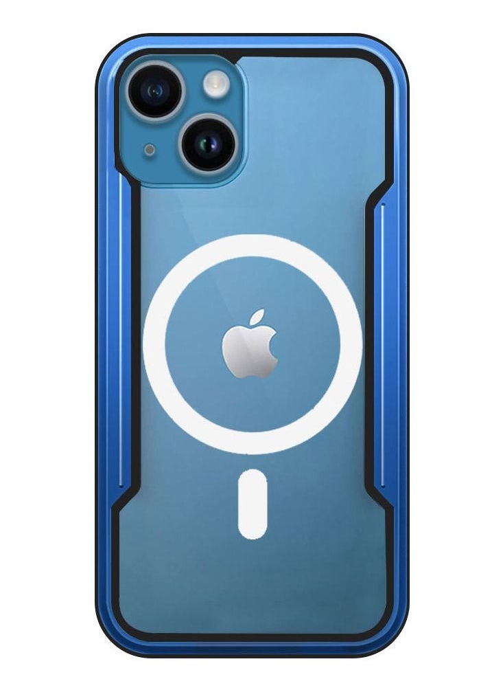 JOWAY - iPhone 14 Plus Case Hybrid Heavy Duty Defender Anti-Drop Cover Wireless Charging Bumper Frame Blue - Image 1