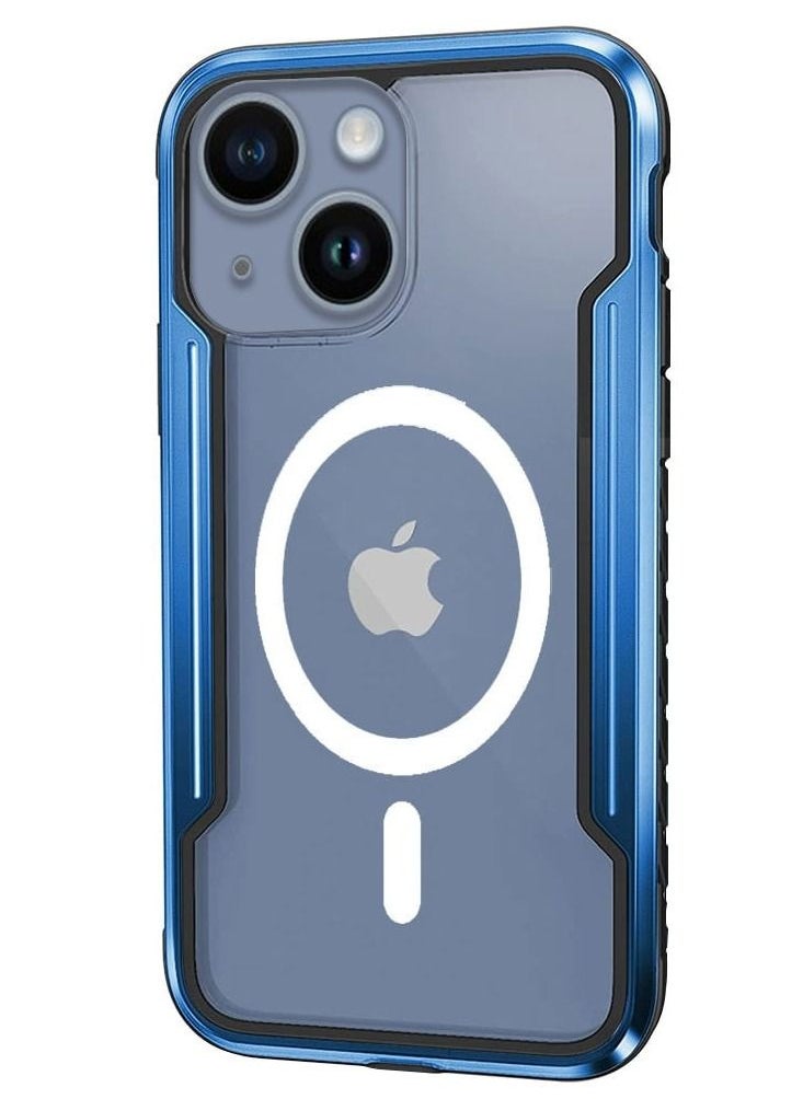 JOWAY - iPhone 14 Plus Case Hybrid Heavy Duty Defender Anti-Drop Cover Wireless Charging Bumper Frame Blue - Image 1