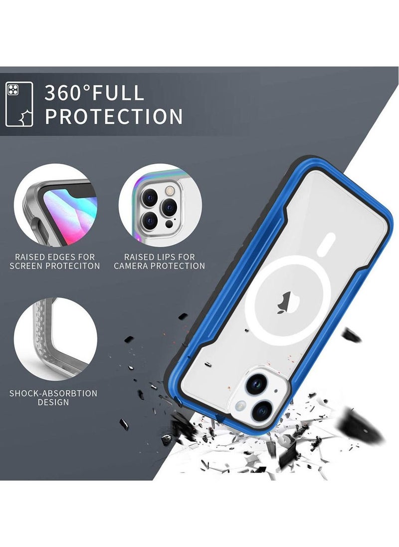 JOWAY - iPhone 14 Plus Case Hybrid Heavy Duty Defender Anti-Drop Cover Wireless Charging Bumper Frame Blue - Image 1