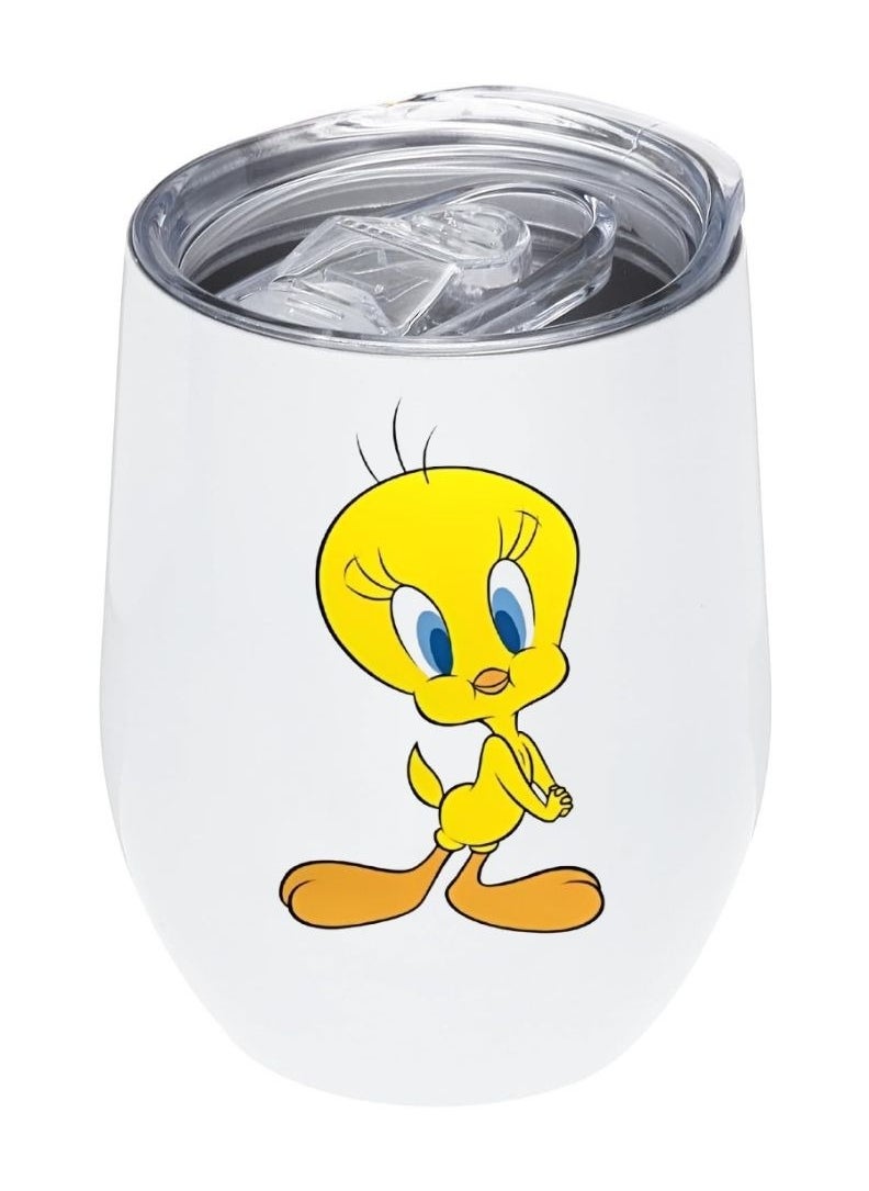 LOUD UNIVERSE White Stainless Steel Insulated Tumbler 12Oz With Lid, Tweety Bird Design, Perfect Cute Gift For Hot And Cold Drinks 