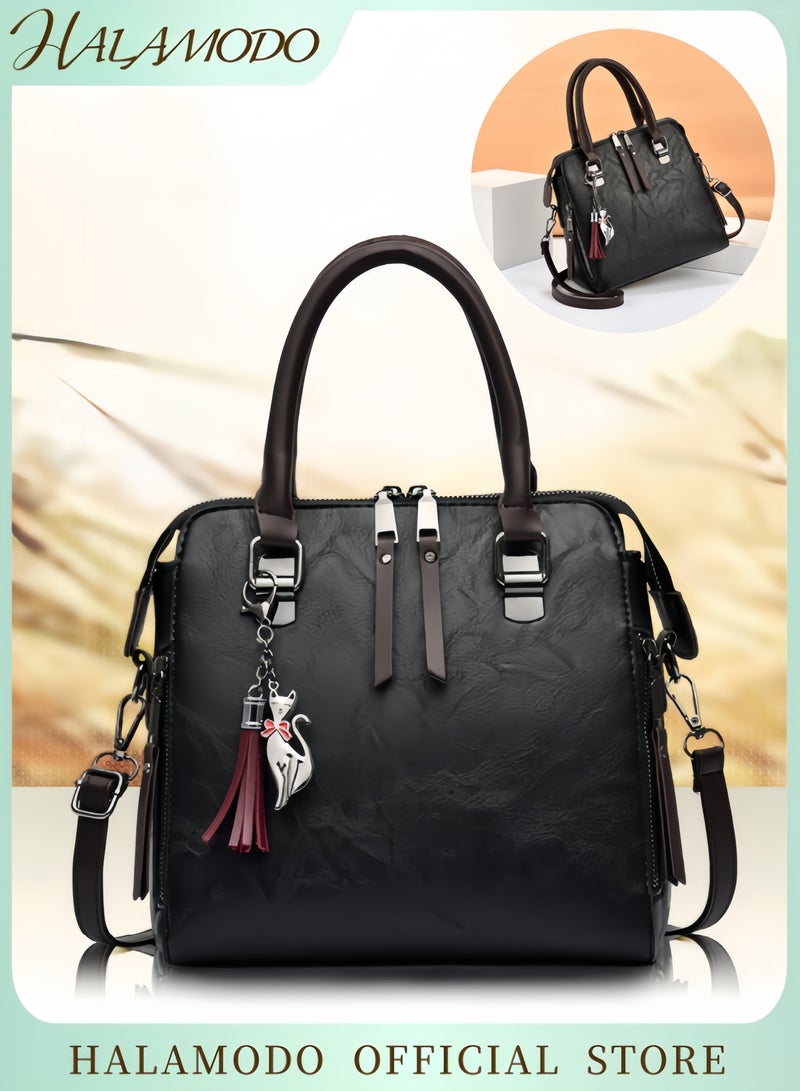 HALAMODO Women's Purses and Handbags PU Tassel Leather Top Handle Satchel Shoulder Tote Crossbody Bags Fashion Satchel Messenger Tote Bag - Image 1