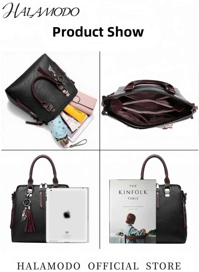 HALAMODO Women's Purses and Handbags PU Tassel Leather Top Handle Satchel Shoulder Tote Crossbody Bags Fashion Satchel Messenger Tote Bag - Image 4