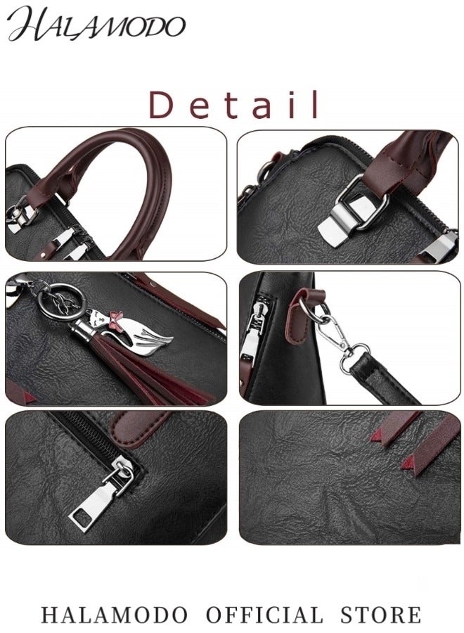 HALAMODO Women's Purses and Handbags PU Tassel Leather Top Handle Satchel Shoulder Tote Crossbody Bags Fashion Satchel Messenger Tote Bag - Image 5