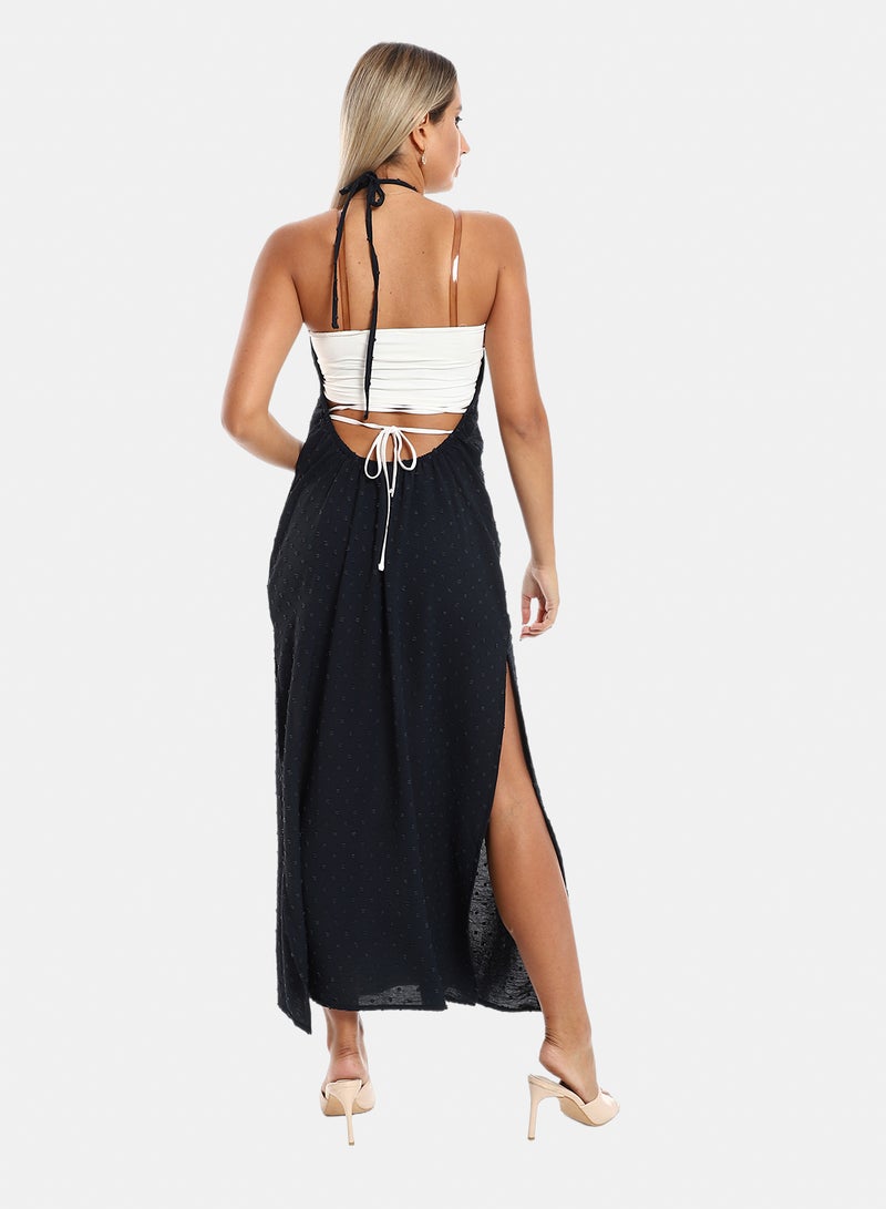 belle Side Slits Backless Halter Neck Cover Up Dress - Image 3