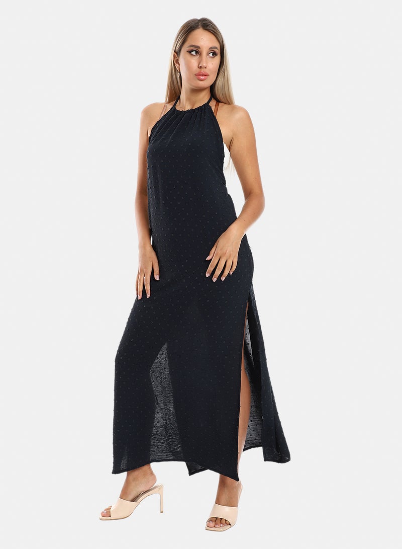 belle Side Slits Backless Halter Neck Cover Up Dress - Image 2