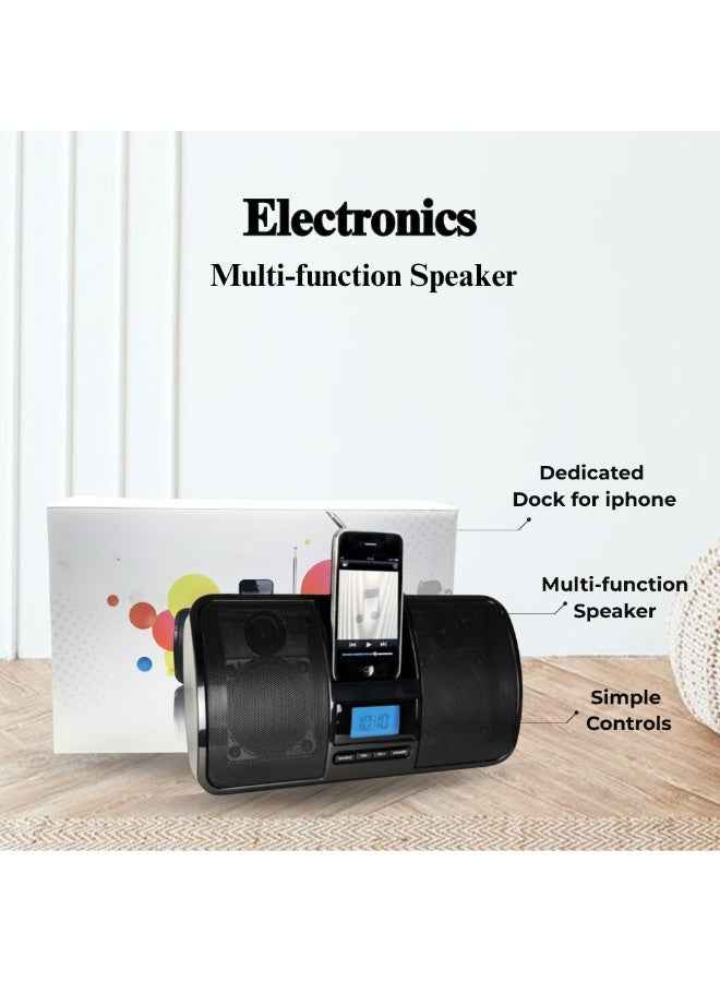 Multi-Function Docking Speaker for iPhone/iPod | Portable Digital Audio System with FM Radio, Clock & Alarm | iPod/iPhone Dock Speaker with LCD Display | Stereo Sound System | Home Audio Equipment | AUX & USB Compatible | Simple Controls - Image 1