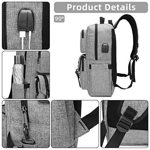HFSX Laptop Backpack Women Men College Backpacks Bookbag Vintage Backpack Book Bag Fashion Back Pack Anti Theft Travel Backpacks with Charging Port fit 15.6 Inch Laptop Grey - Image 4