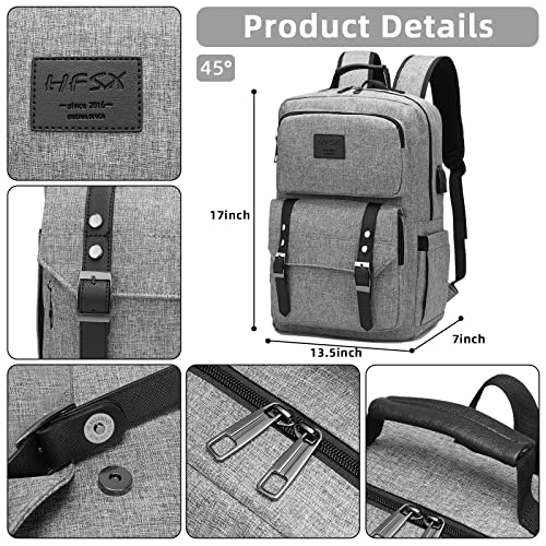 HFSX Laptop Backpack Women Men College Backpacks Bookbag Vintage Backpack Book Bag Fashion Back Pack Anti Theft Travel Backpacks with Charging Port fit 15.6 Inch Laptop Grey - Image 3