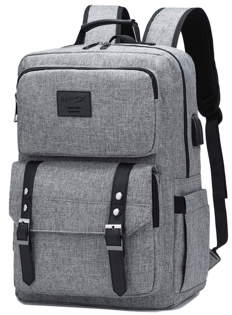 HFSX Laptop Backpack Women Men College Backpacks Bookbag Vintage Backpack Book Bag Fashion Back Pack Anti Theft Travel Backpacks with Charging Port fit 15.6 Inch Laptop Grey - Image 1