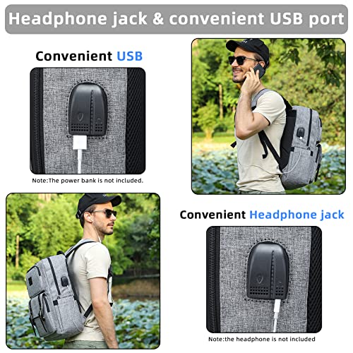 HFSX Laptop Backpack Women Men College Backpacks Bookbag Vintage Backpack Book Bag Fashion Back Pack Anti Theft Travel Backpacks with Charging Port fit 15.6 Inch Laptop Grey - Image 2