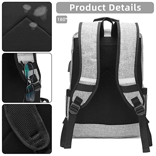 HFSX Laptop Backpack Women Men College Backpacks Bookbag Vintage Backpack Book Bag Fashion Back Pack Anti Theft Travel Backpacks with Charging Port fit 15.6 Inch Laptop Grey - Image 5