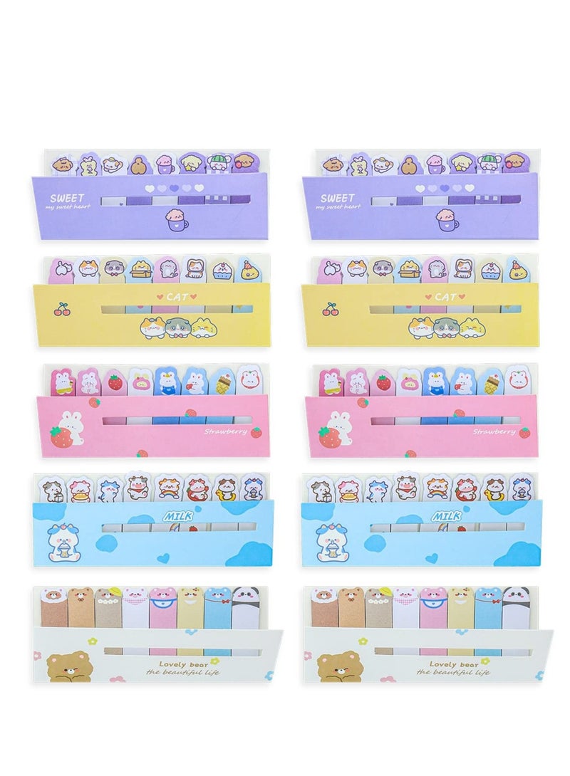 Cute Animal Paper Bookmarks Cartoon Cat Anime Reading Bookmarks Funny Stationery Bookmarks Self-Stick Tab Bookmark Marker Pad, for Office School (5 Styles *2) - Image 1