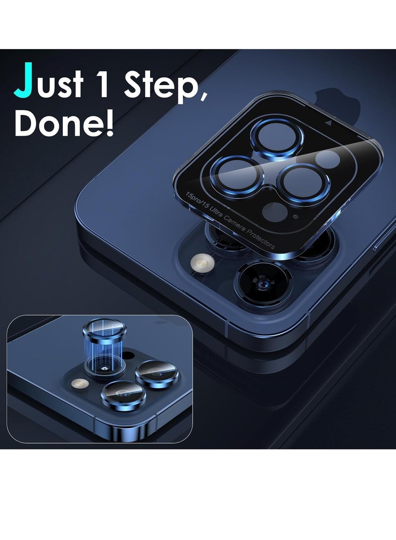 ELTRAZONE iPhone 15 Pro - iPhone 15 Pro Max Camera Lens Protector, 9H Tempered Glass Camera Cover Screen Protector Metal Individual Ring for iPhone 15Pro 6.1 inch iPhone 15 ProMax 6.7 inch (Blue Titanium) - Image 2