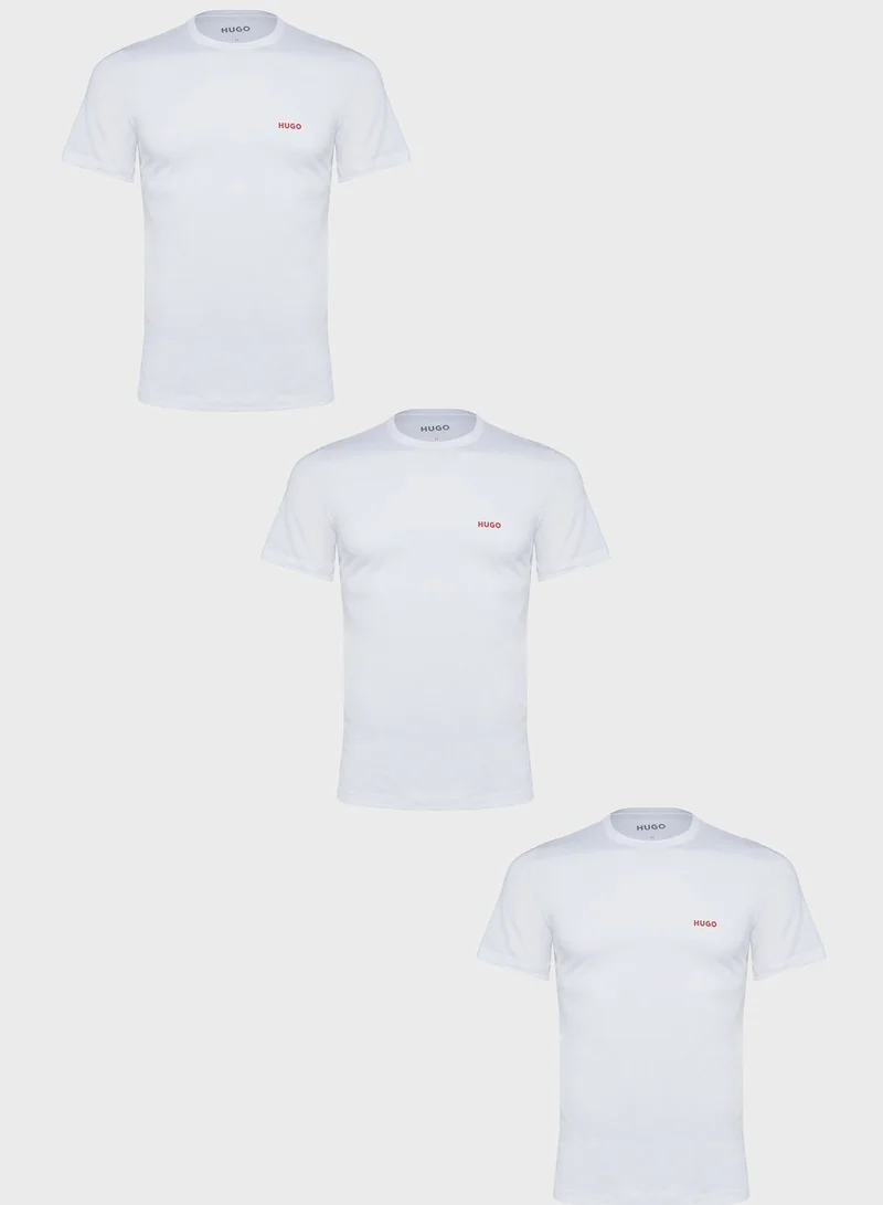 HUGO 3 Pack Logo Crew Neck T-Shirts