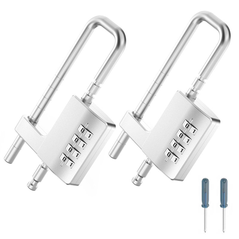 MeBantoo Cabinet Lock with Combination Adjustable UShaped Combination Cabinet Lock Latches for Gym Locker Closet Fences Luggage Double Doors Silver 2pcs - Image 2
