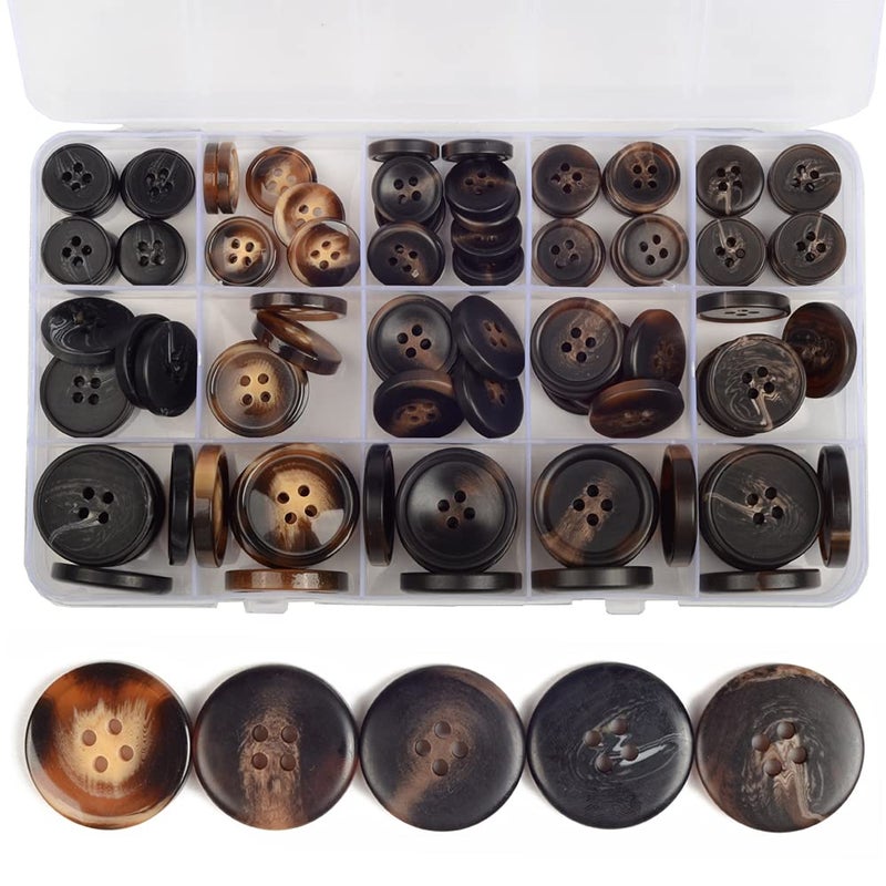 OELFFOW OELFFOW 110Pcs Mixed Sewing Buttons 4Hole Craft Round Blazer Buttons 5 Color 3 Size15mm20mm25mm Suit Coats Resin Button Suitable for Variety Clothing Sewing DIY CraftBrown