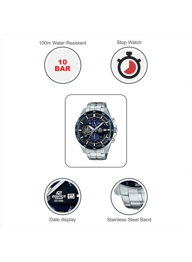 Casio Edifice EFR-556DB-2AV Men’s Chronograph Watch – Blue Dial, Stainless Steel Band, 100M Water Resistant - Image 4