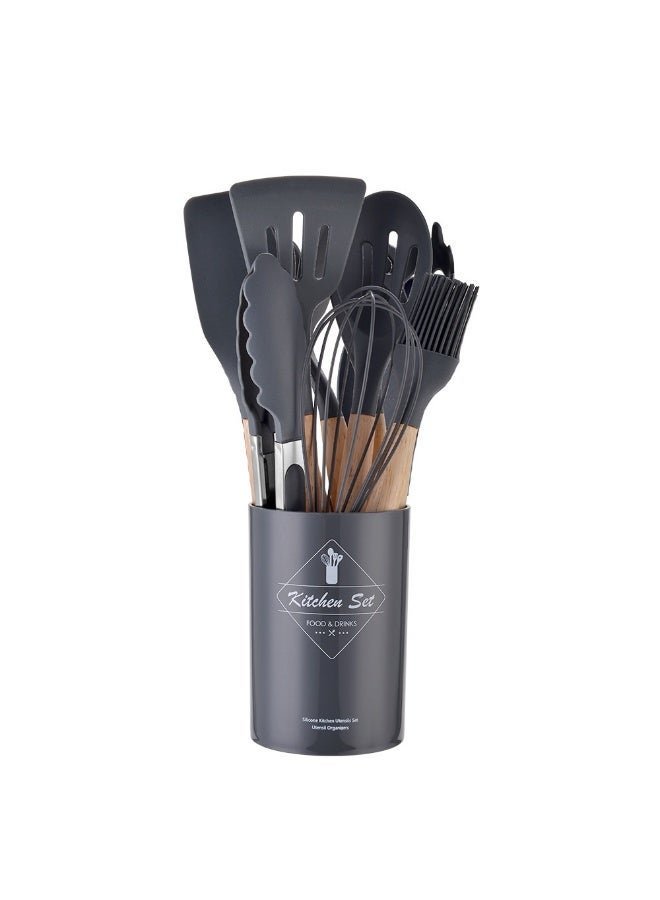 مجموعة أدوات الطهي، 14 قطعة من أدوات المطبخ المقاومة للحرارة، أدوات مطبخ سيليكون عالية الجودة، ملعقة تقطيع، ملعقة، ملعقة حساء، ملعقة قضم المعكرونة، مصفاة الشوائب، ملقط للأواني غير اللاصقة، رمادي - Image 3