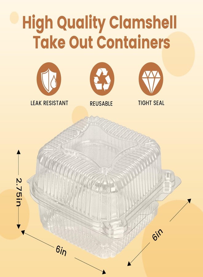 NPLUX 50 Pack Clear Thickening Plastic Hinged Take Out Containers Disposable Clamshell Food Cake Containers with Lids 5.8 x 5.8 x 2.75 inch for Dessert, Cakes, Salads, Pasta, Sandwiches - Image 3