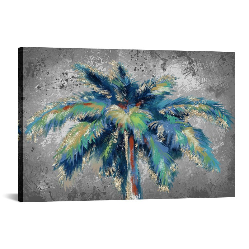 FuShvre Palm Tree Wall Art Tropical Canvas Picture Painting Hawaiian Artwork Home Office Wall Decor Teal and Gray Framed 24x36