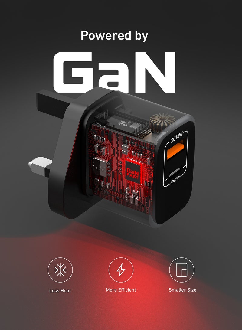 تيلكس شاحن حائط ثنائي المنفذ من GaN بقوة 20 وات، شحن سريع بمنفذي USB-C PD وUSB-A QC، شحن جهازين في وقت واحد، حماية آمنة من الشحن الزائد والدائرة القصيرة - Image 5