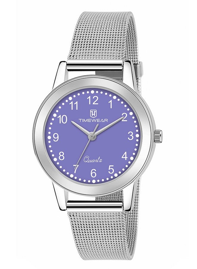 TIMEWEAR Analog Purple Number Dial Stainless Steel Strap Watch for Women - Image 1
