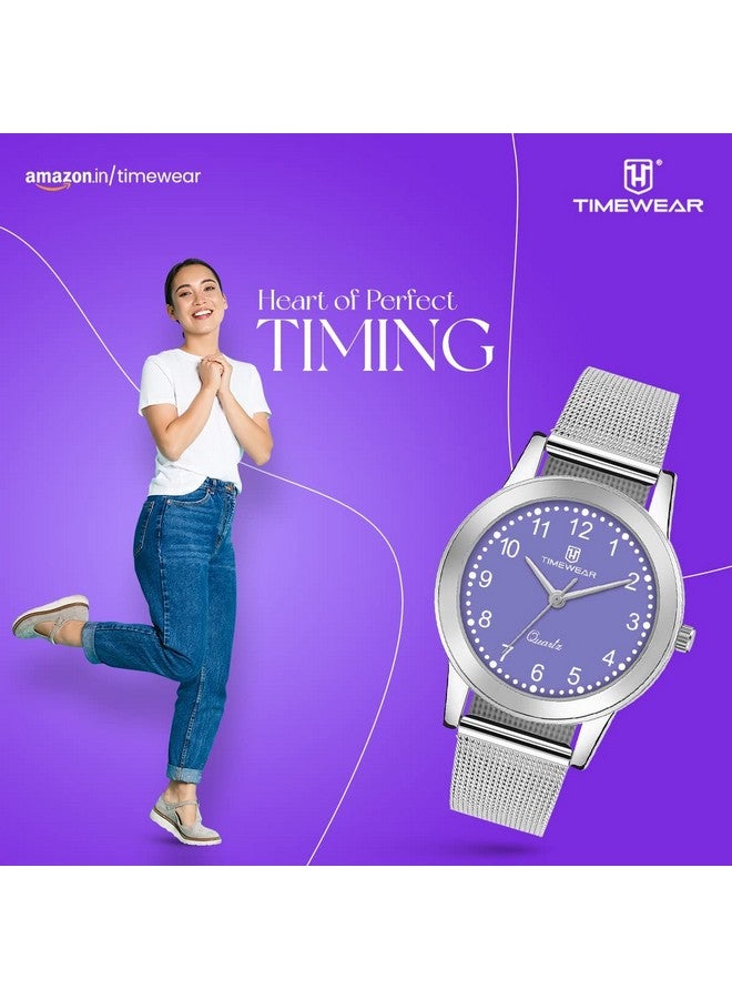 TIMEWEAR Analog Purple Number Dial Stainless Steel Strap Watch for Women - Image 4