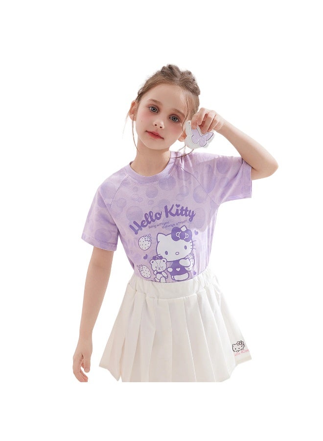 هالو كيتي مرحبا كيتي الصيف المتوسطة والكبيرة للأطفال الكرتون 100 ٪ القطن تي شيرت - Image 2