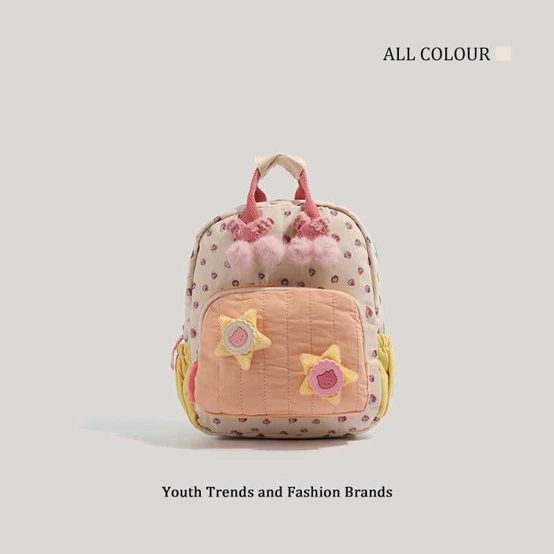 Japanese Kawaii Mini Backpack with Strawberry Cat Star Color Block for Women - Image 3
