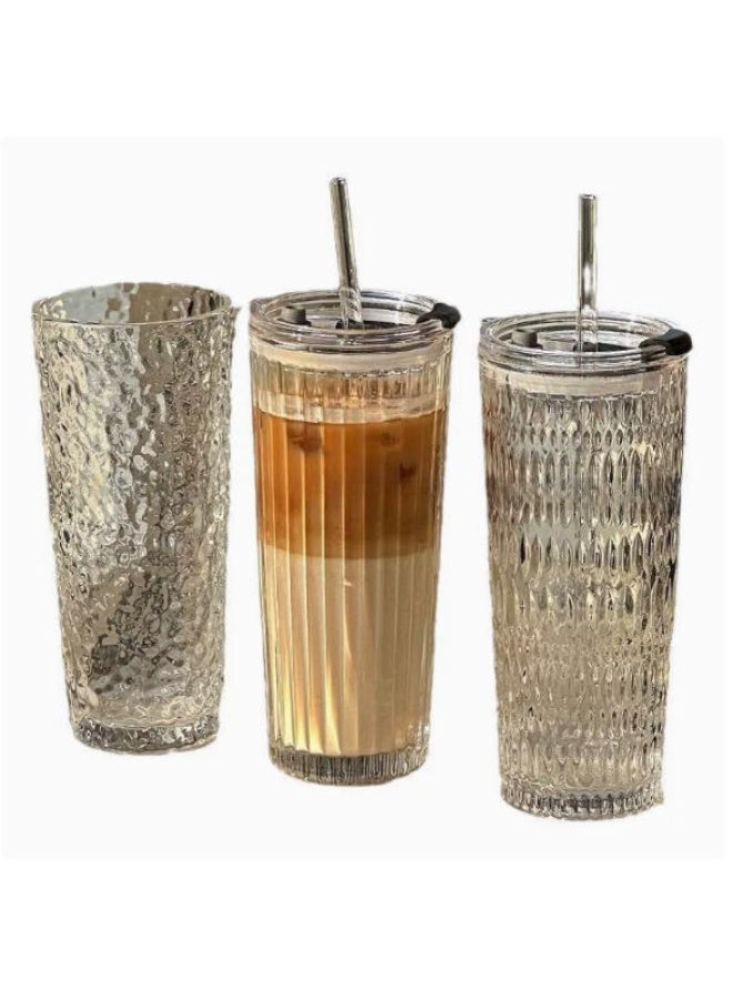 Luxury Aesthetic Transparent Glass Coffee Cup with Lid & Straw - Large Capacity High-End Travel Mug for Iced Coffee, Juice & Smoothies - Heat-Resistant Elegant Glassware for Home & Office - Image 3