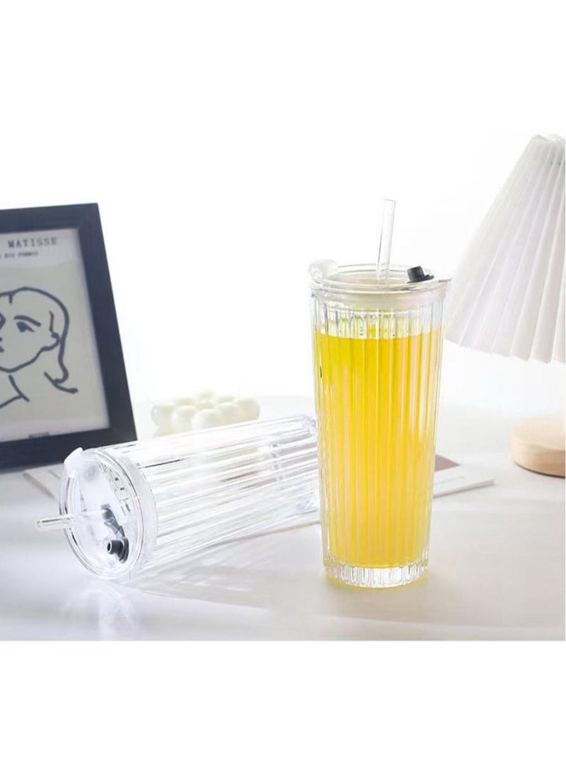 Luxury Aesthetic Transparent Glass Coffee Cup with Lid & Straw - Large Capacity High-End Travel Mug for Iced Coffee, Juice & Smoothies - Heat-Resistant Elegant Glassware for Home & Office - Image 4